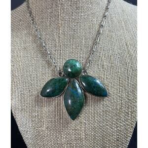 Chrysocolla Semiprecious Stone & Alpaca Silver Handmade Necklace From Peru NEW